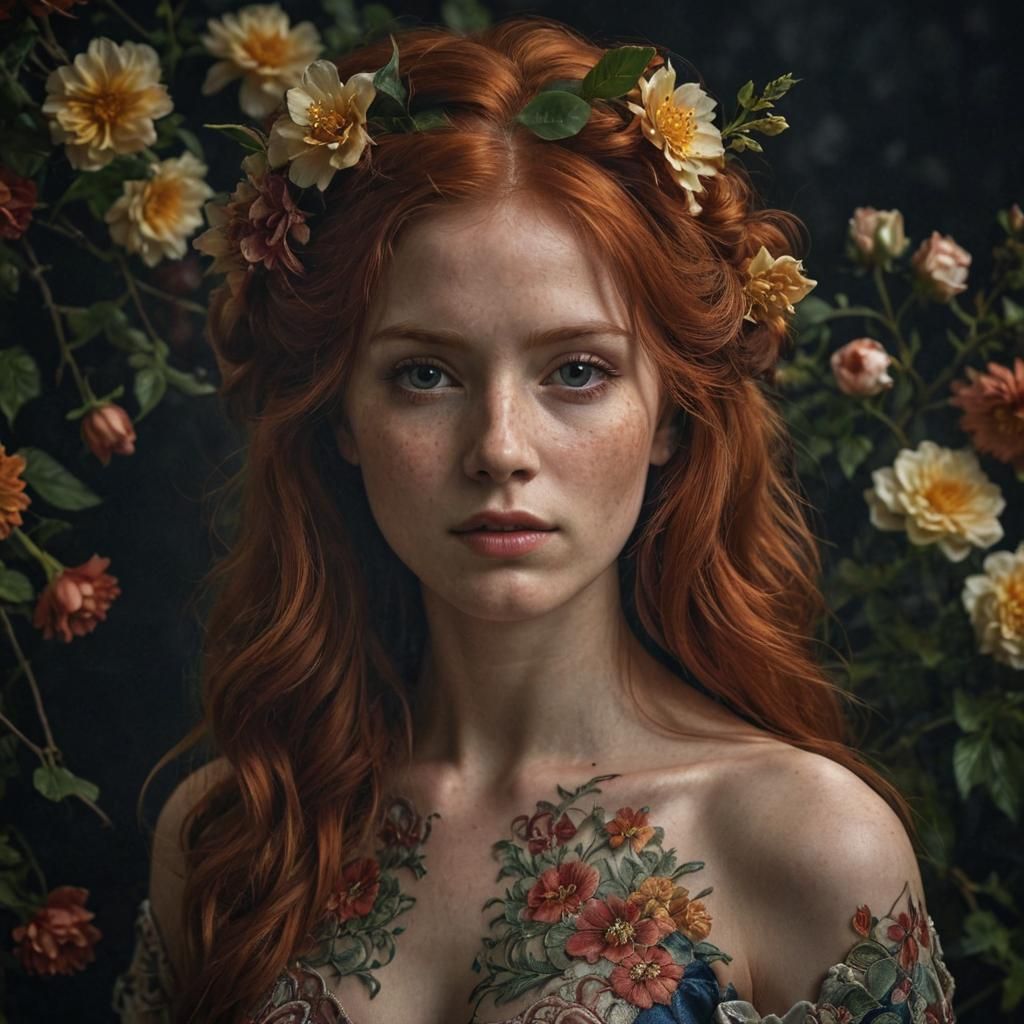 Floral Redhead Digital Portrait in 8K