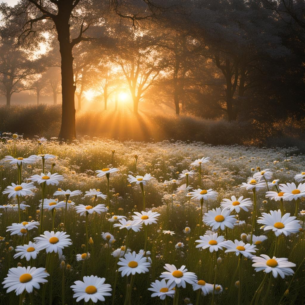 Romantic Daisy Garden at Dawn