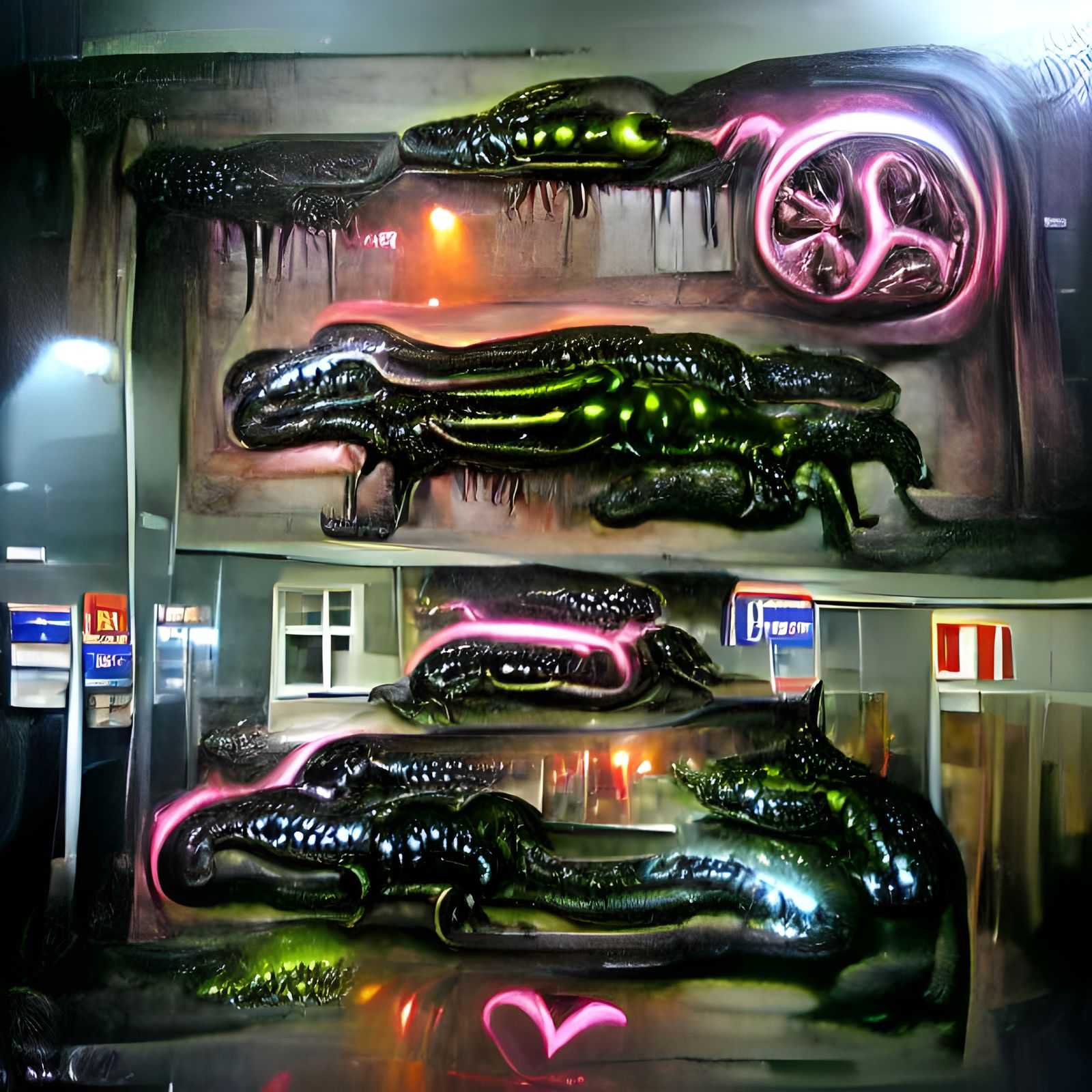 Giant Neon Salamanders in Biomechanical Style