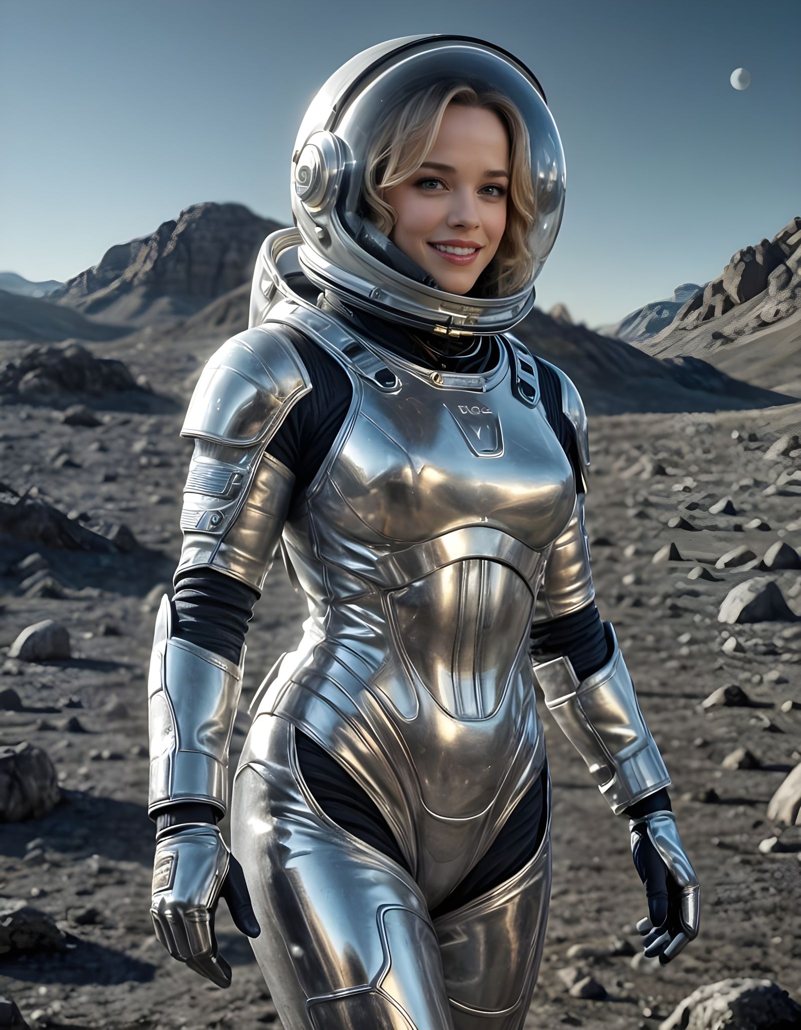 Rachel McAdams in Stunning Silver Spacesuit, Standing on a D...