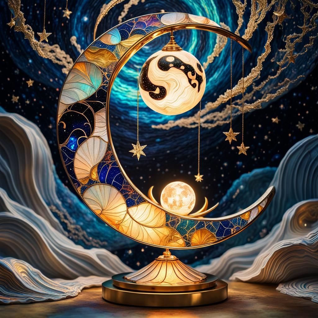 Kintsugi Moon Lamp in a Starry Astral Sky