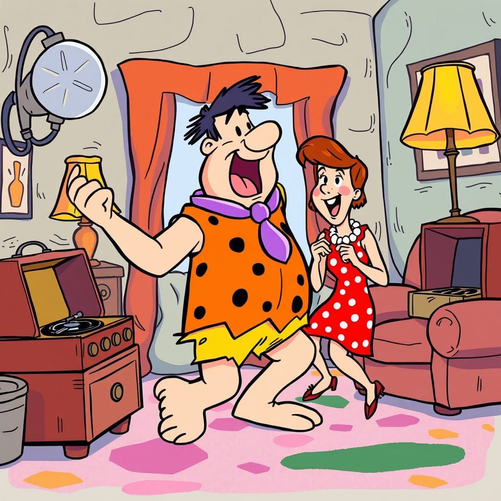Fred Flintstone Rocks Out in Vibrant Bedrock Style