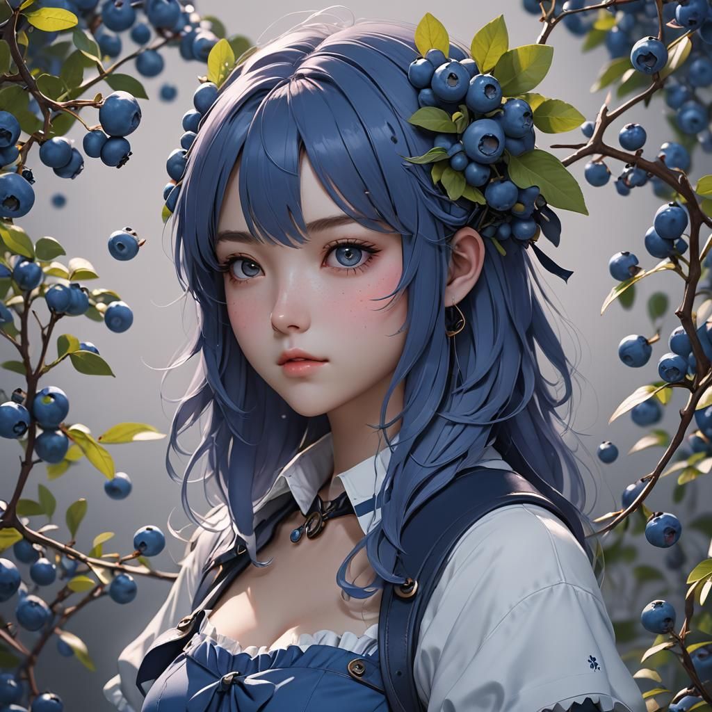 Blueberry Anime Girl in 3D Aesthetic Style