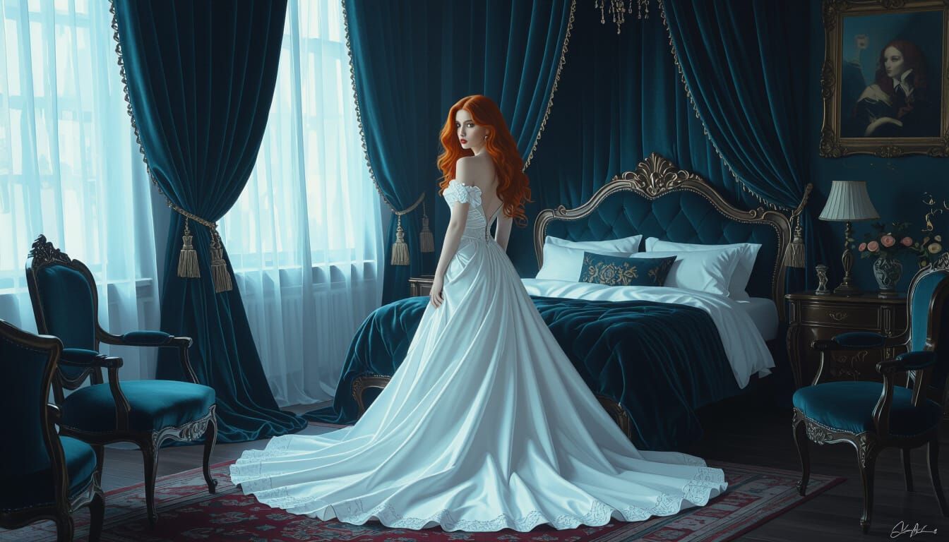 Romantic Gothic Bedroom with Ethereal Woman