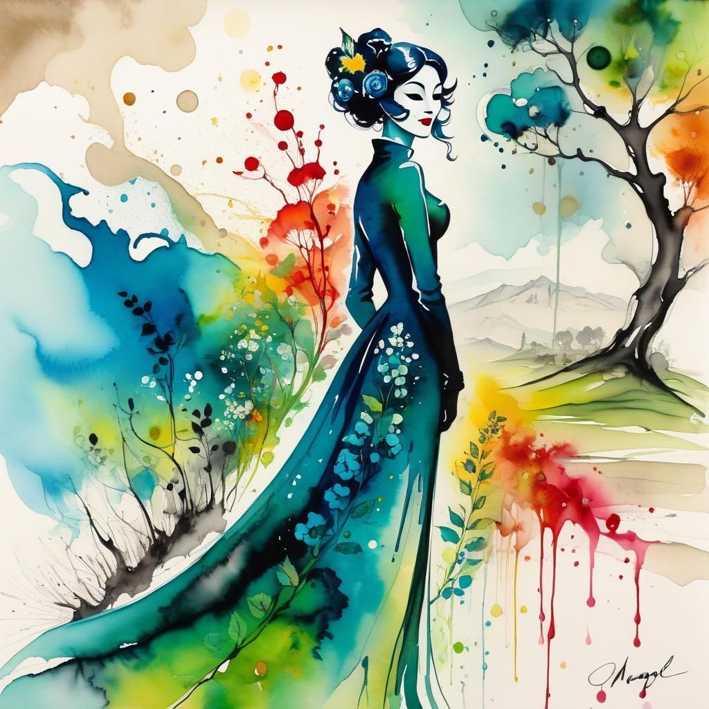 Mysterious Masked Figure in Surreal Glade