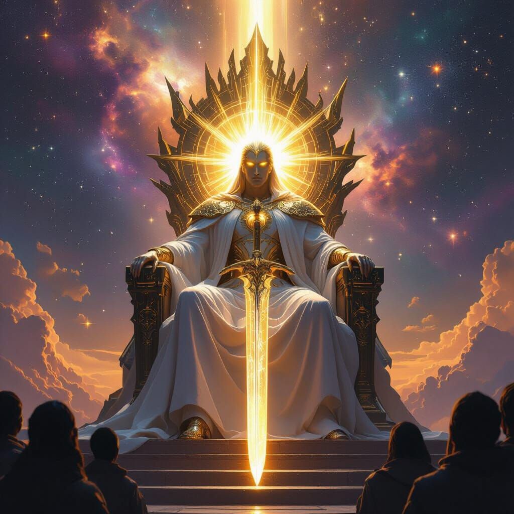 Divine Figure of Power with Cosmic Sword in Digital Matte Pa...