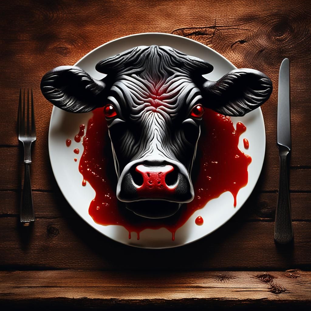 Surreal Cow Face Transforms into Raw Steak