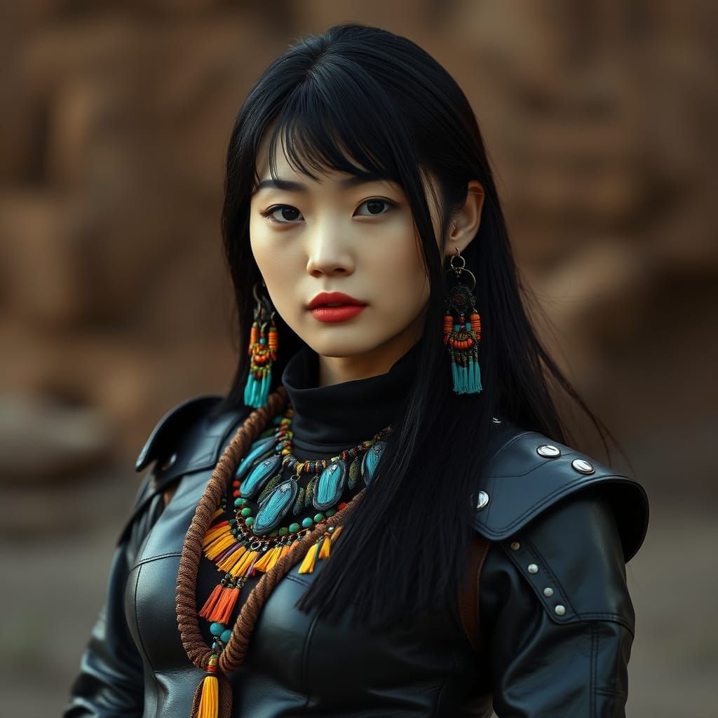 Edgy Avant-Garde Warrior in Cyberpunk Leather Armor