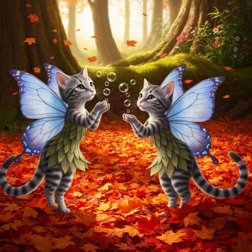 Cat Fairies Fluttering Through Autumn Leaves
