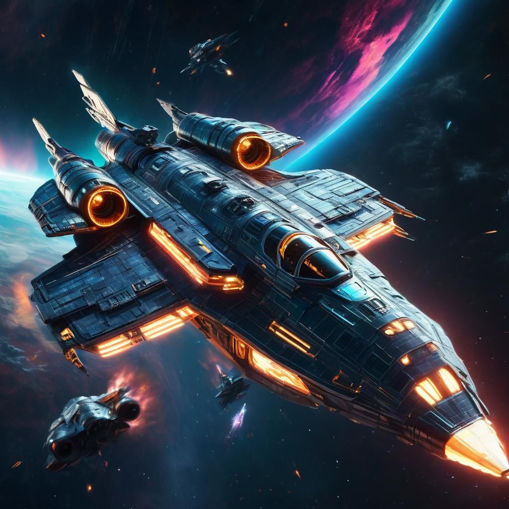 Space Fighter Launching: Vibrant Sci-Fi Digital Art