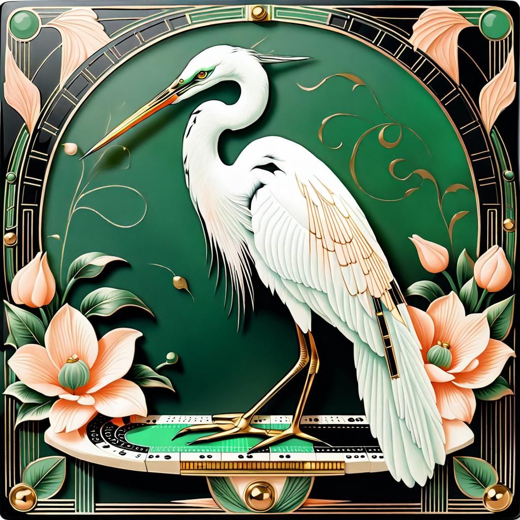 Art Deco Egret on Cribbage Board