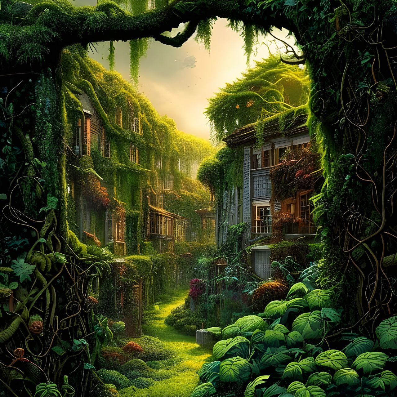Forest village, hidden in greensward