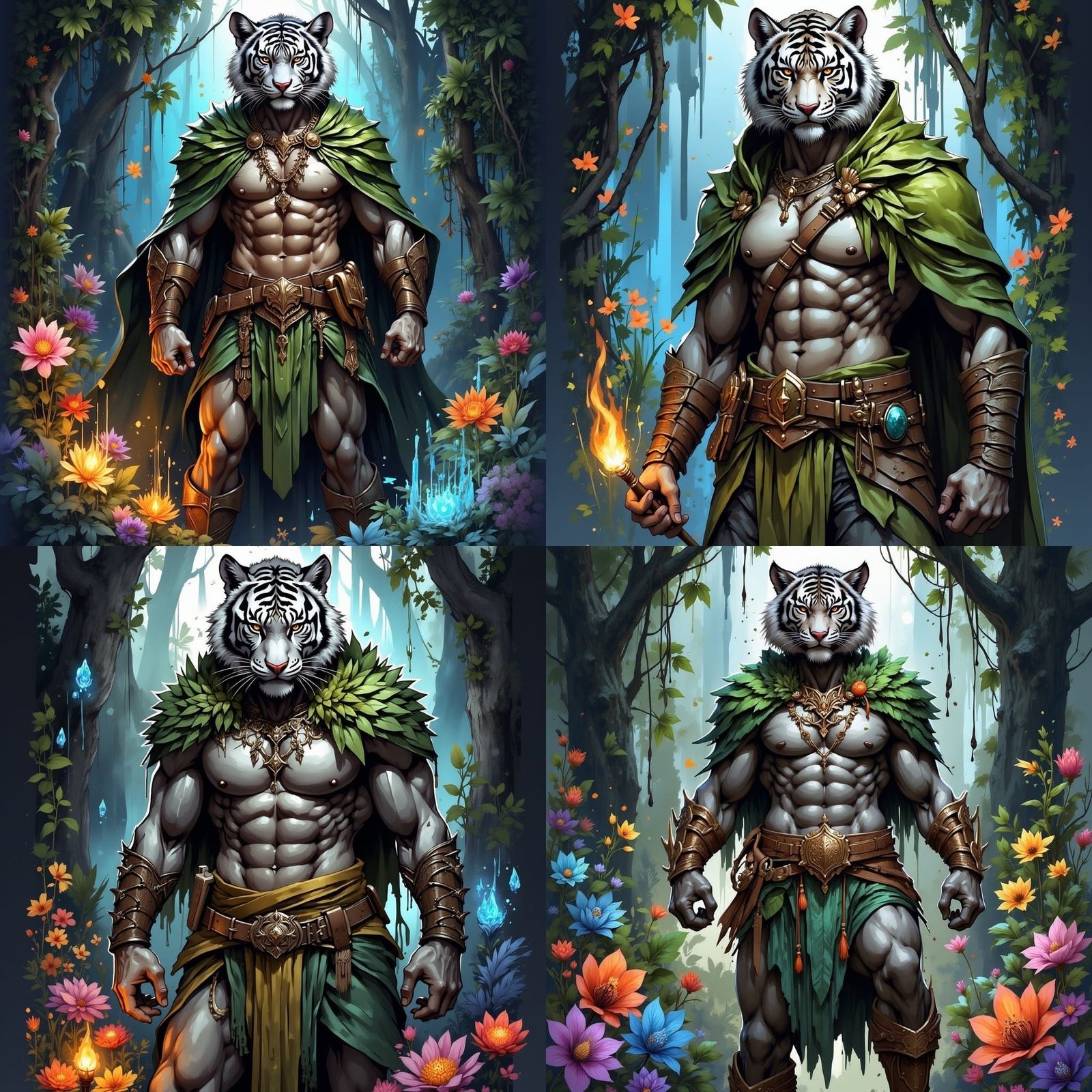 Tiger Druid in Vibrant Fantasy Jungle Illustration