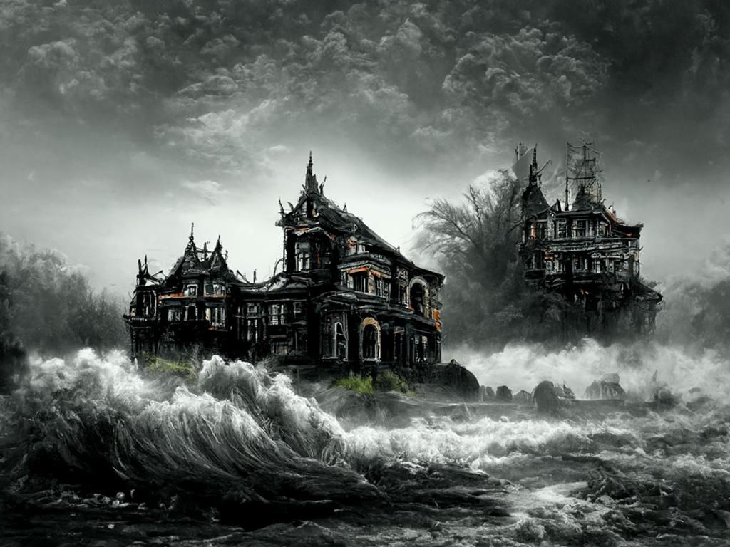 Eerie Victorian House on the Ocean: A Digital Painting