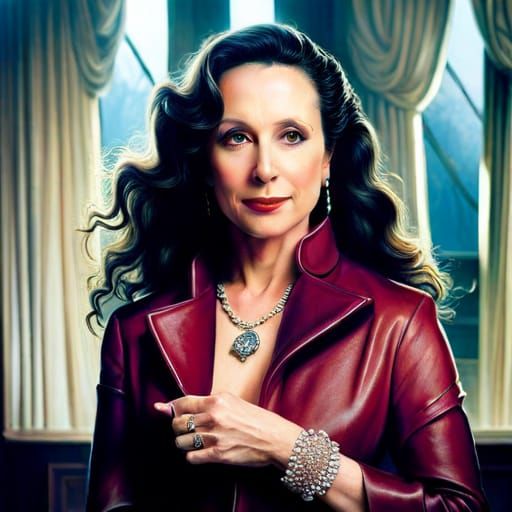 Hyperrealistic Bebe Neuwirth Cheering with Intense Lighting