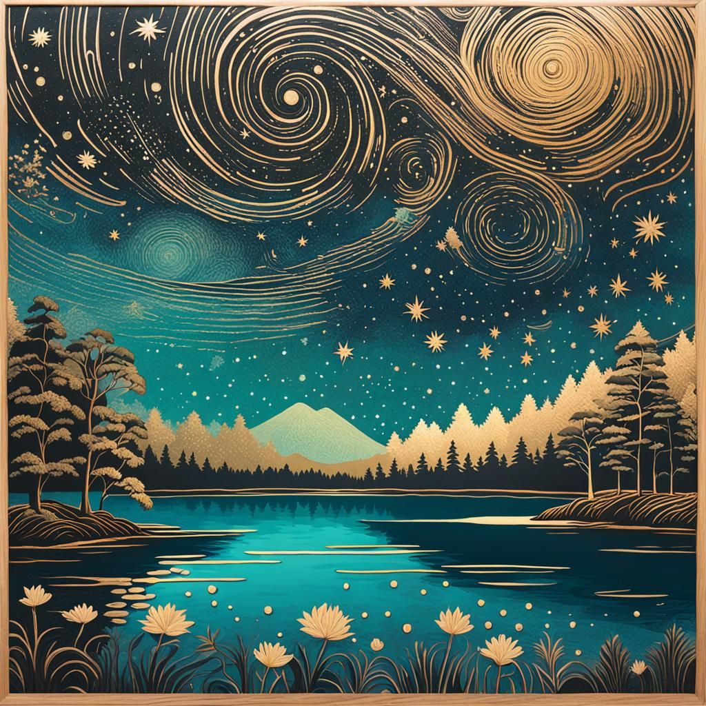 Starry night in a Japanese drawing