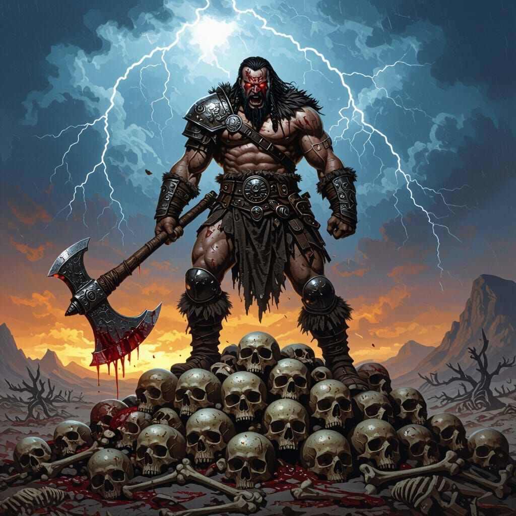 Barbarian King on Mountain of Skulls