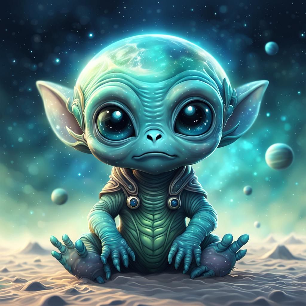 Cute Cartoon Alien Baby in Surreal Fantasy Style