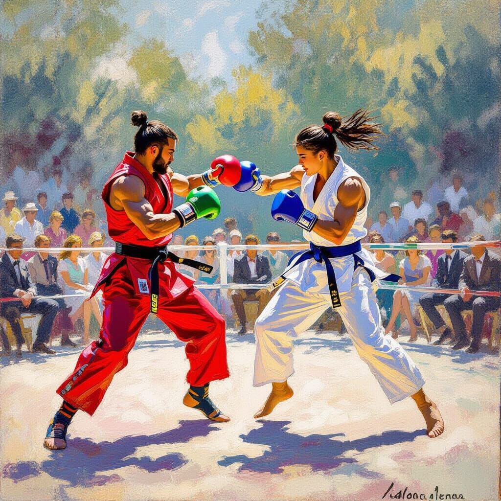Kickboxers Leap in Impressionistic Arena Fight