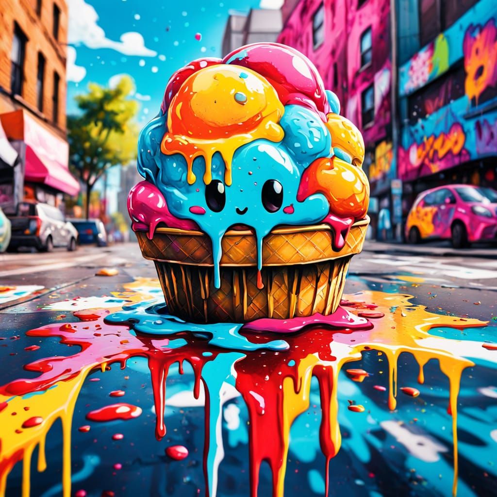 Melting Ice Cream in Graffiti Street Art Style