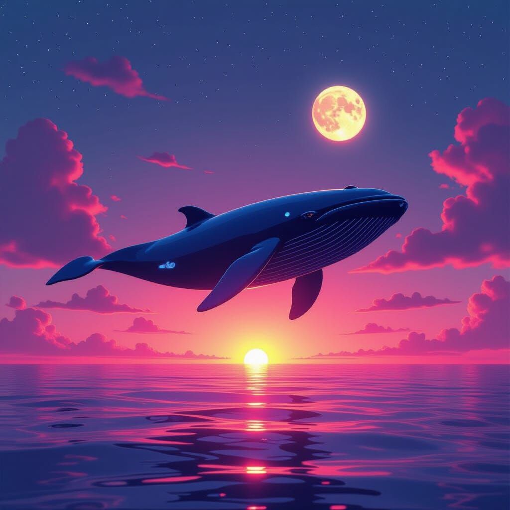 Vaporwave Humpback Whale in a Mystic Sunset Sky