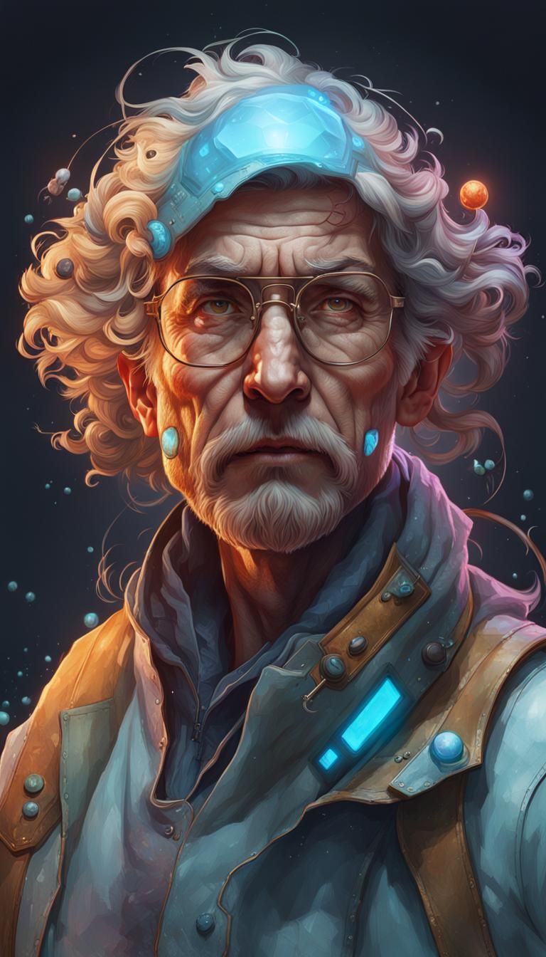 Detailed Portrait of Scientist in Art Nouveau Style