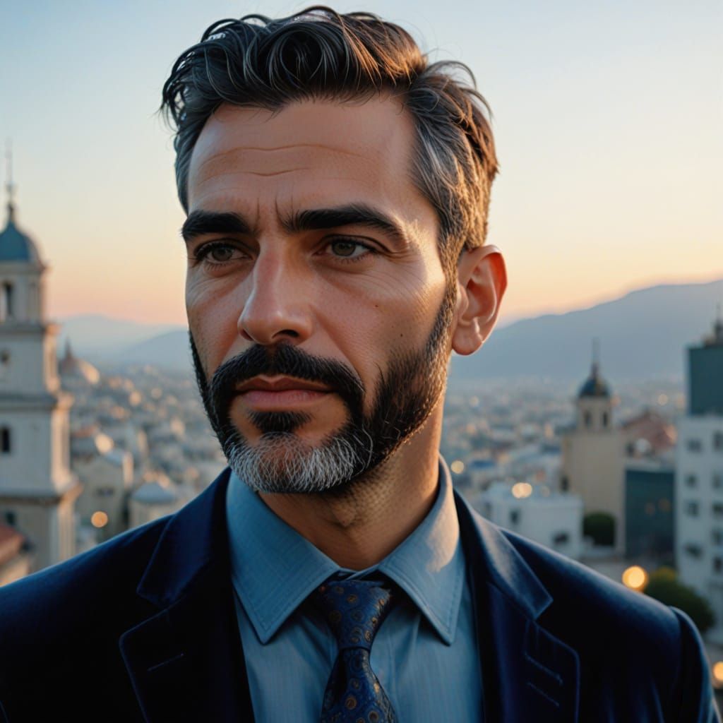 Elegant Man in Blue Velvet Suit