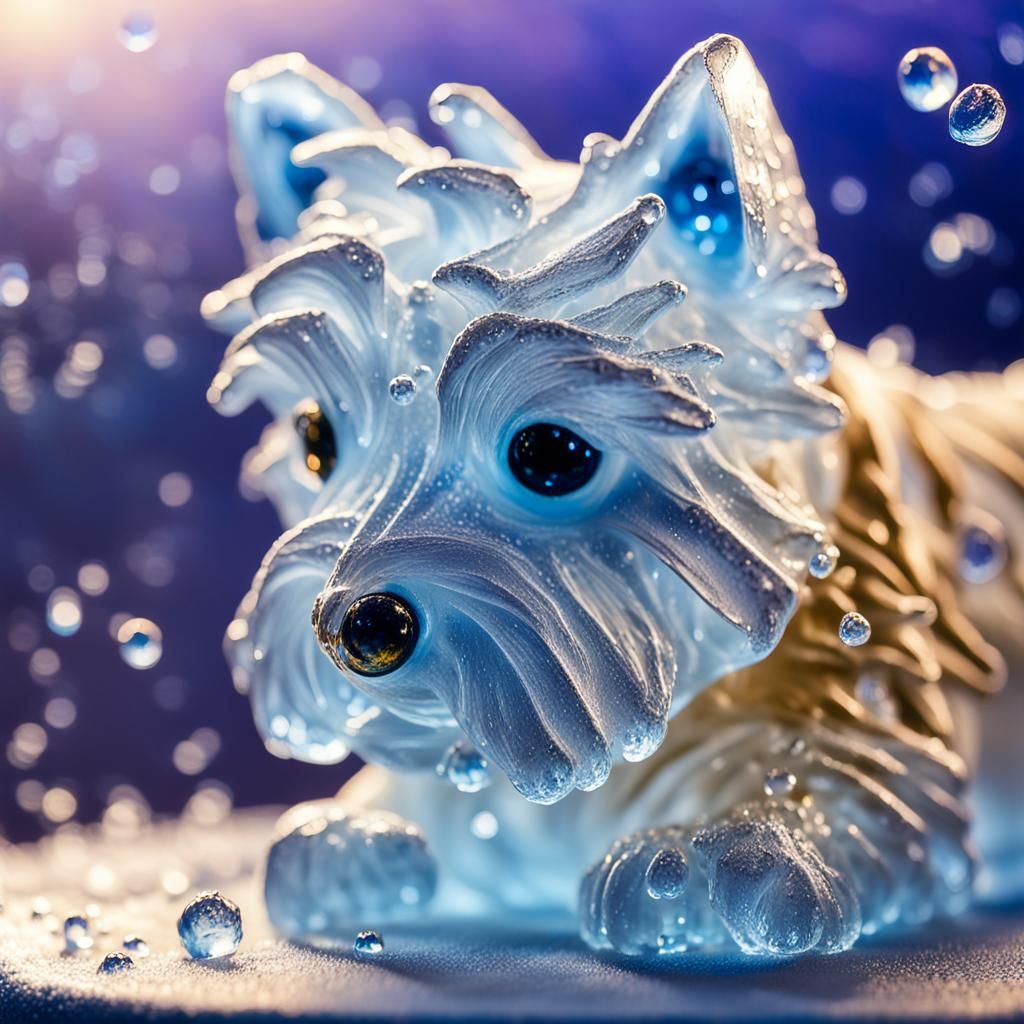 Frozen Westie Ice Sculpture in Golden Light