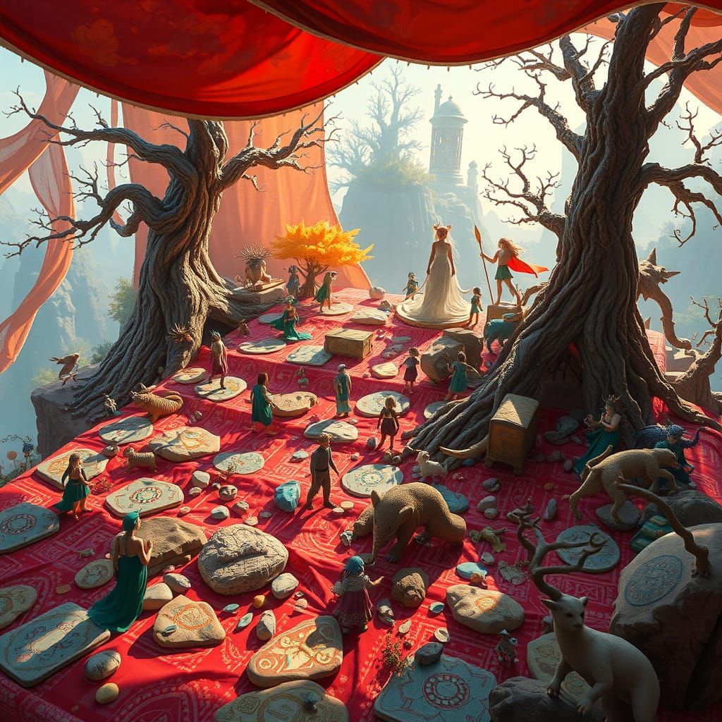 Imagine a captivating fantasy scene as a detailed matte pain...