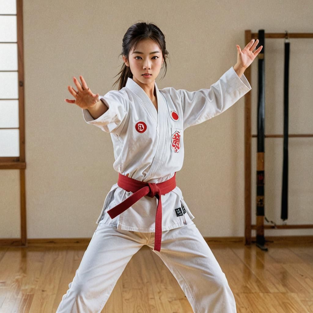 Hyperrealistic Photo of Japanese Schoolgirl Training Karate