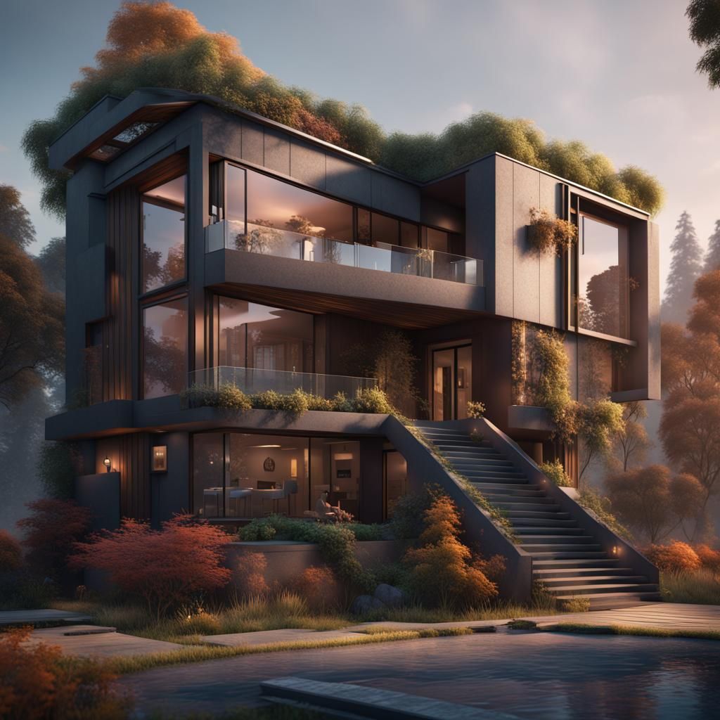 Detailed Matte Painting of a Modern House