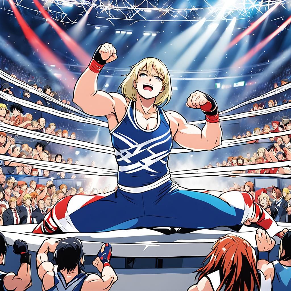 Anime-Style Woman Wrestler Delivers Suplex in Arena