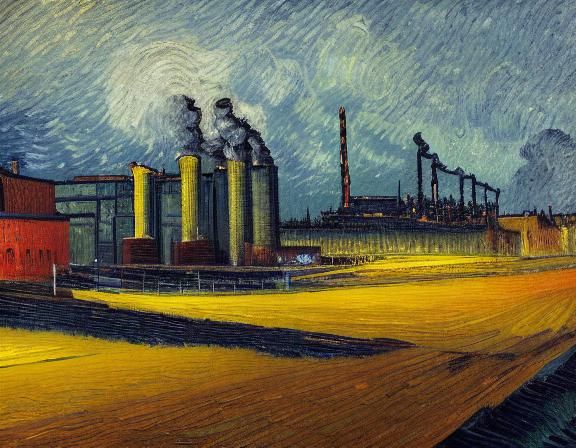 Asphalt Plant at Dusk: Impressionist Oil Painting
