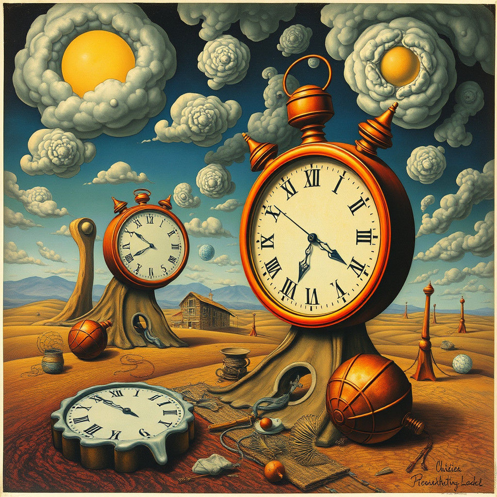 Surreal Melting Clocks Landscape in Bold Colors
