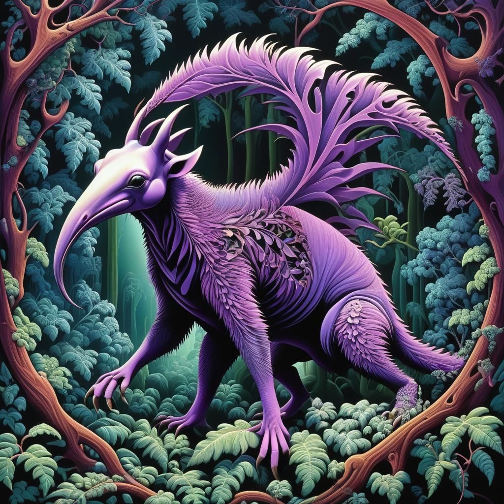 Psychedelic Anteater with Fractal Flora, Escher Style