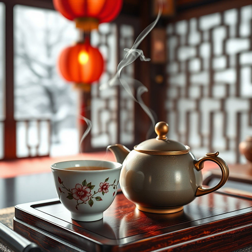Jasmine Tea Still Life with Snowy Landscape