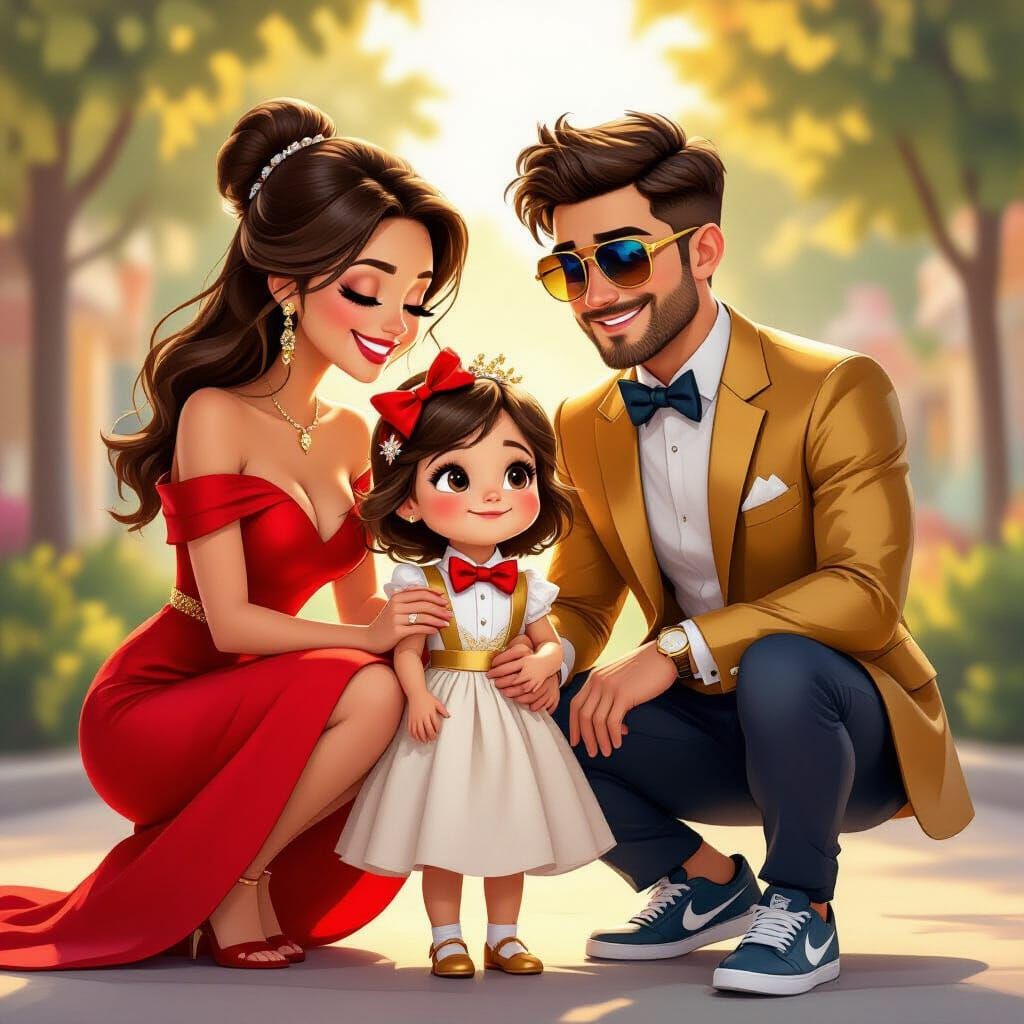 Joyful Family Moment in Warm Digital Art Style