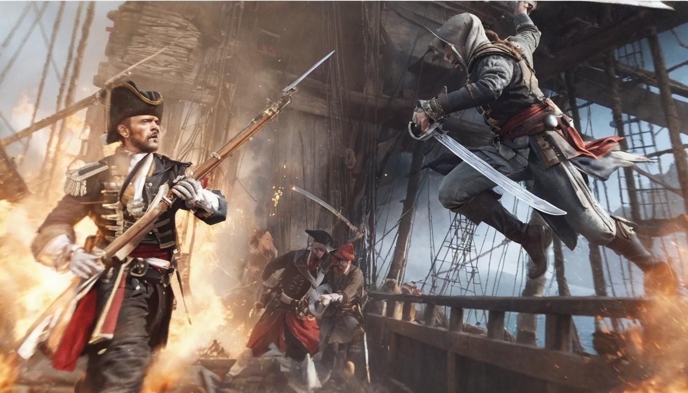 Pirates Clash with Spanish Armada in Hyperrealistic Oil Pain...