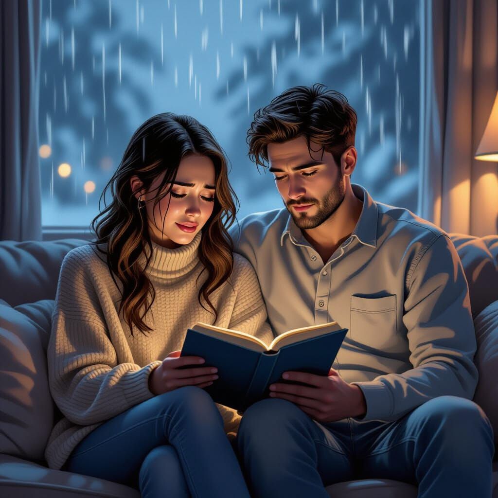 Melancholic Reading Scene in Dramatic Lighting