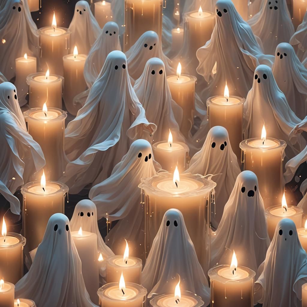 Ethereal Ghosts in Candlelight: A Digital Illustration