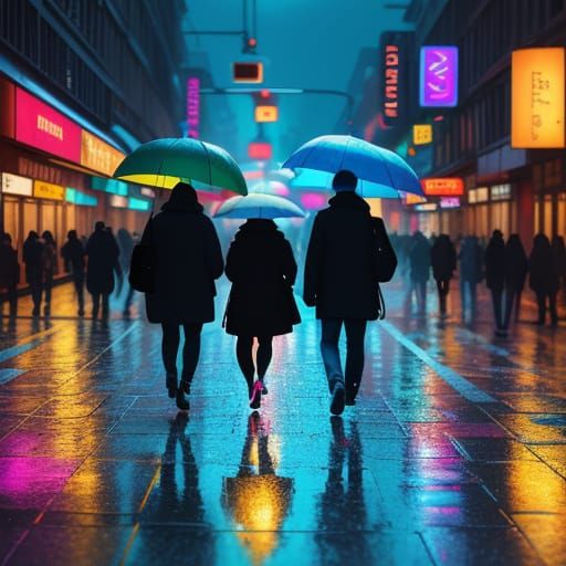 City Walkers in Vibrant Digital Painting