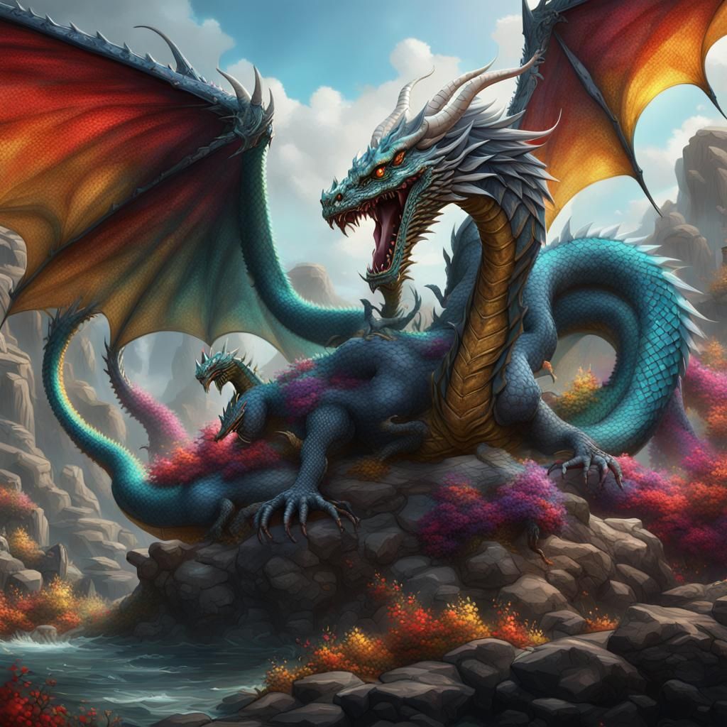 Platinum Dragon vs. Hydra in Epic Battle