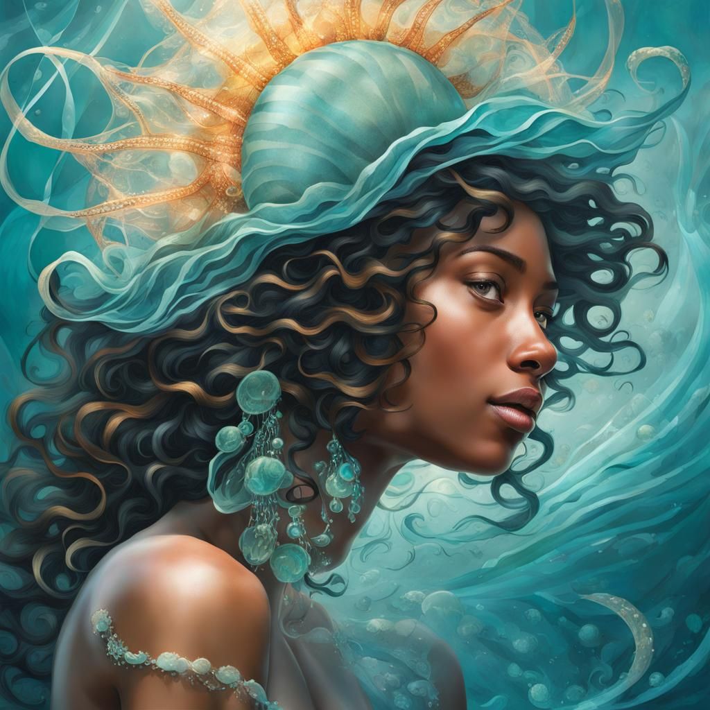 Ocean Woman with Jellyfish Hair in Surreal Style