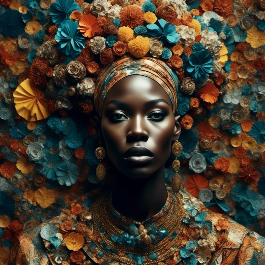 African Continent Collage of Faces in Origami Style