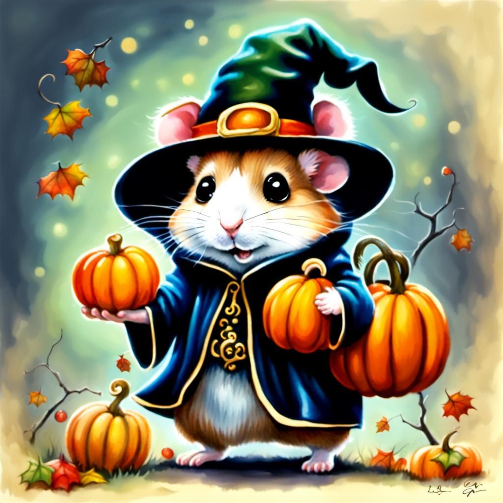 Hamster's Halloween Adventure in Children's Book Style