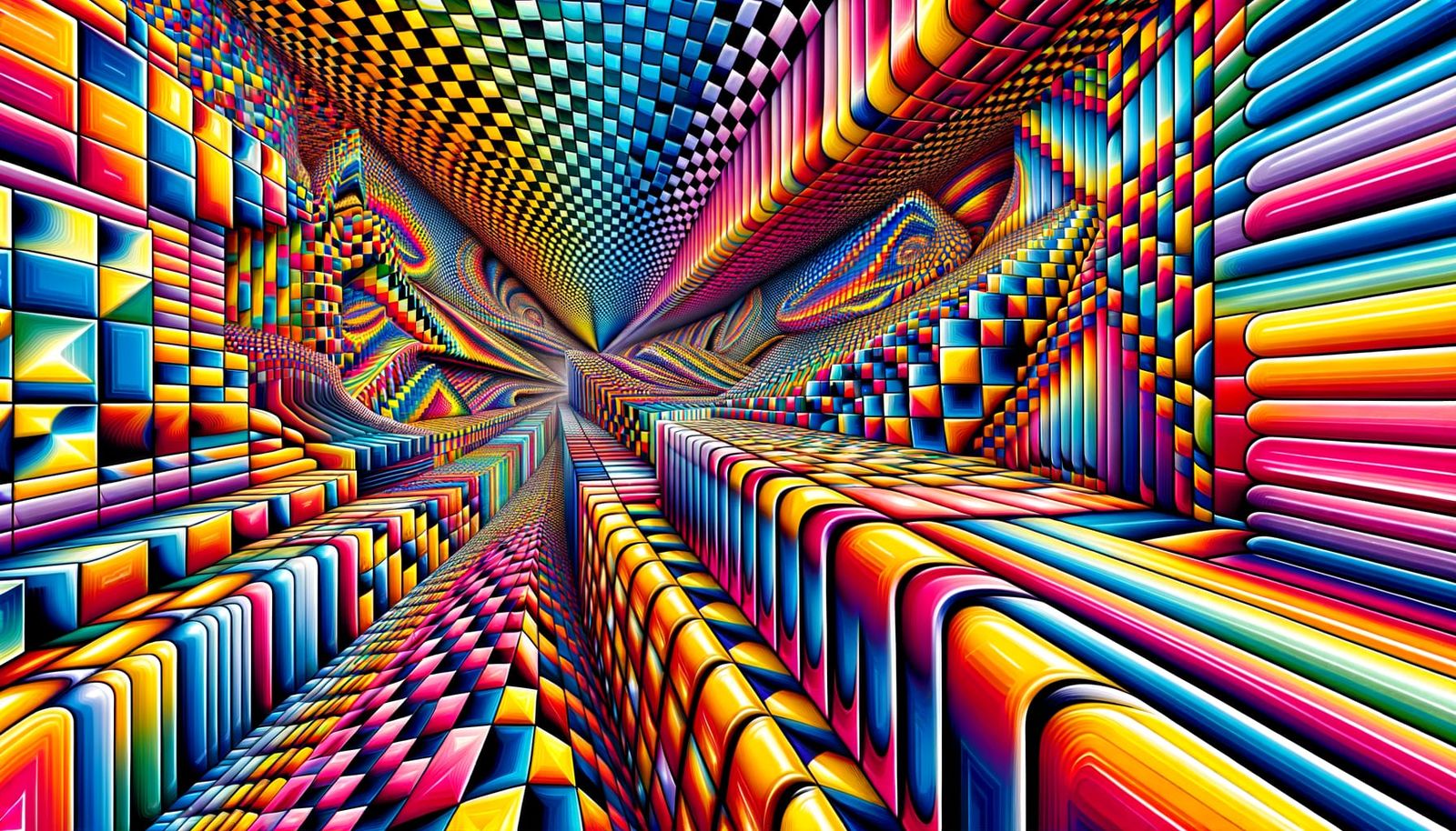 Psychedelic Op Art Masterpiece in Bright Gingham