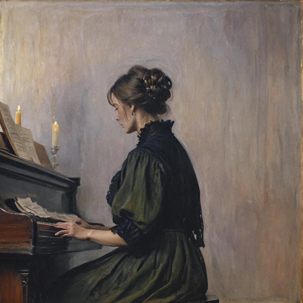 Evocative Woman at Piano in Impressionist Style