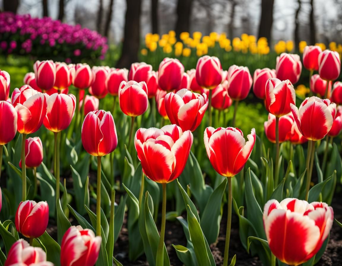 Blooming Tulips Garden Scene