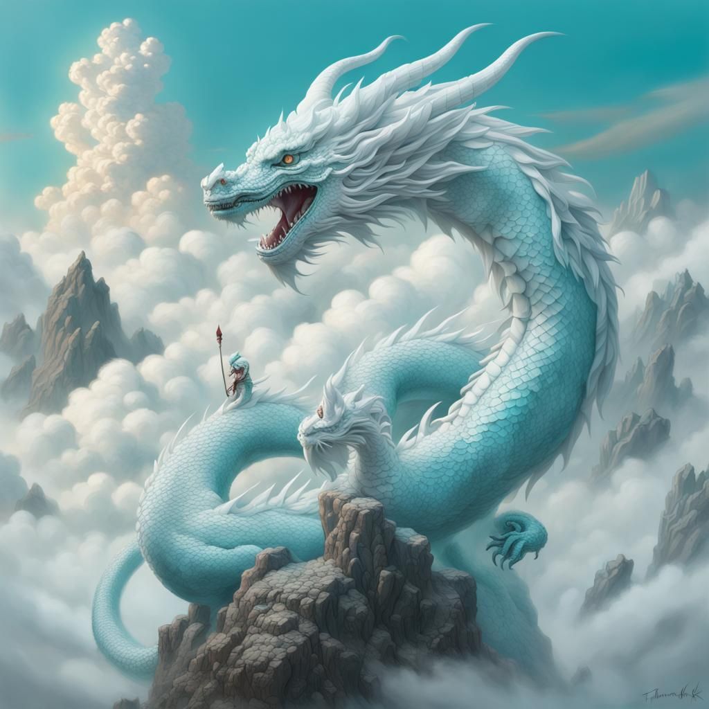 Ethereal White Dragon in Himalayan Art Style