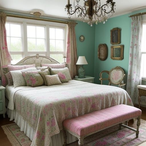 Maximalist Master Bedroom in Shabby Cottage Chic Style